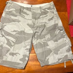 Grey camo cargo shorts